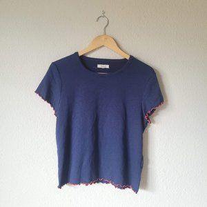 Madewell Baby Tee - Navy blue and red trim #H8168